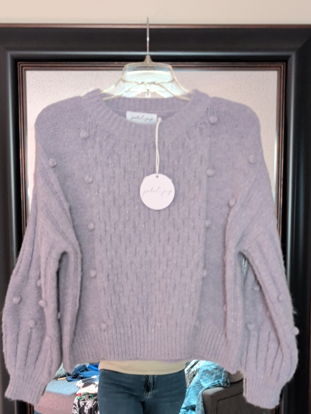 Petal & Pup Lavender Pom-Pom Crewneck Sweater